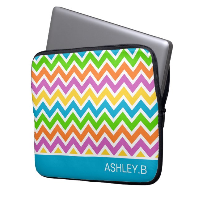 Bright Colourful Rainbow Chevron Personalised Laptop Sleeve (Front Left)
