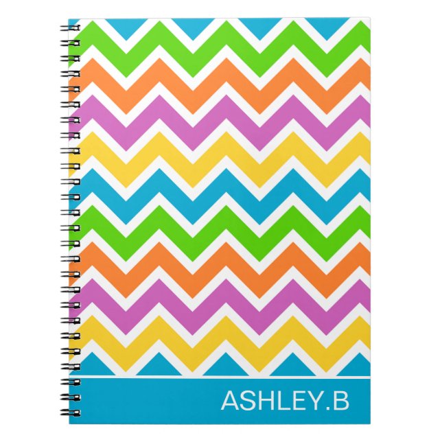 Bright Colourful Rainbow Chevron Personalised Notebook (Front)