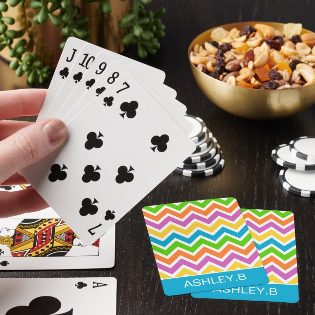 Bright Colourful Rainbow Chevron Personalised Playing Cards (In Situ)