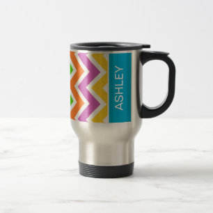 Bright Colourful Rainbow Chevron Personalised Travel Mug