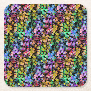 Bright Colourful Rainbow Confetti Dots Square Paper Coaster