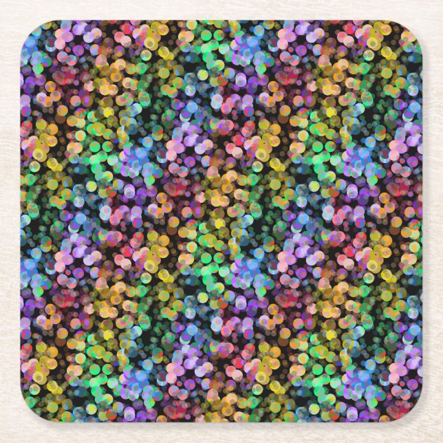 Bright Colourful Rainbow Confetti Dots Square Paper Coaster (Front)