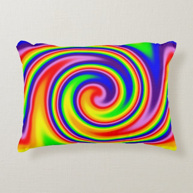 Bright Colourful Rainbow Spiral Swirl Decorative Cushion (Front)