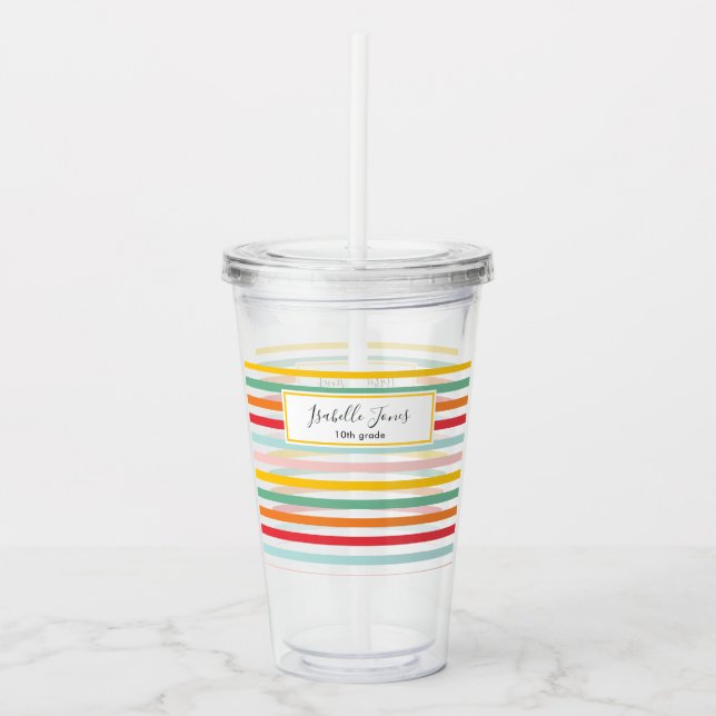 bright colourful rainbow stripe fun school college acrylic tumbler (Front)