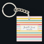 bright colourful rainbow stripe personalised schoo key ring<br><div class="desc">bright colourful rainbow stripe script personalise with name and class (or a different message)</div>
