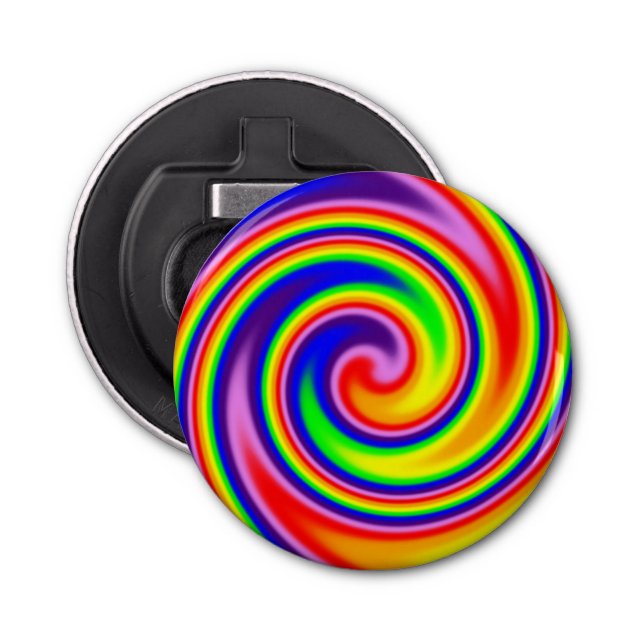Bright Colourful Rainbow Swirl Soft Focus Spiral Bottle Opener (Front)