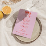 Bright Colourful Retro Bold Funky Modern Wedding Menu<br><div class="desc">A colourful retro funky modern bright wedding dinner menu. Which features chic template design of boho vintage pale blush pink background and bright orange typography . And bright back orange background. Perfect and matching with the whole suite.</div>