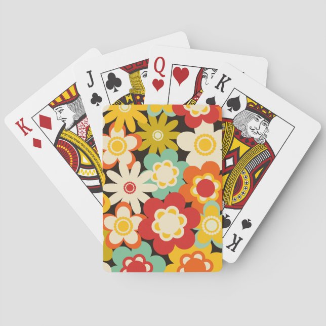 Bright Colourful Retro Cute Floral Pattern Playing Cards (Back)