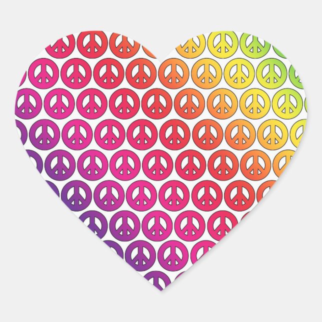 Bright Colourful Retro Rainbow Peace Symbols Heart Sticker (Front)