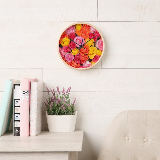 Bright Colourful Roses Pattern Floral Background Clock (Reading Room)