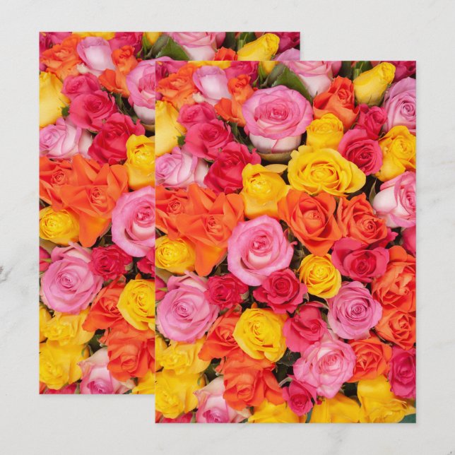 Bright Colourful Roses Pattern Floral Background Invitation (Front/Back)