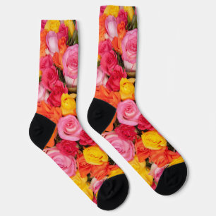 Bright Colourful Roses Pattern Floral Background Socks