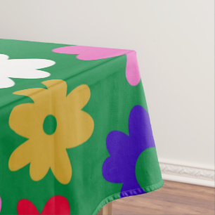 Bright Colourful Scandinavian Flower Pattern Green Tablecloth