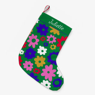 Bright Colourful Scandinavian Flowers Green Custom Small Christmas Stocking