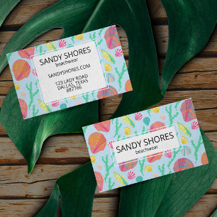 Bright Colourful Seashells and Seaweed Pattern Business Card