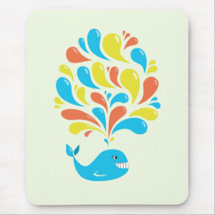 Bright Colourful Splash Happy Cartoon Whale Mouse Pad