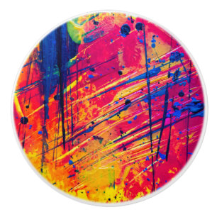 Bright Colourful Splatter Paint Abstract Ceramic Knob