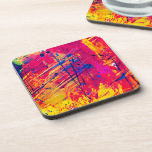 Bright Colourful Splatter Paint Abstract Coaster