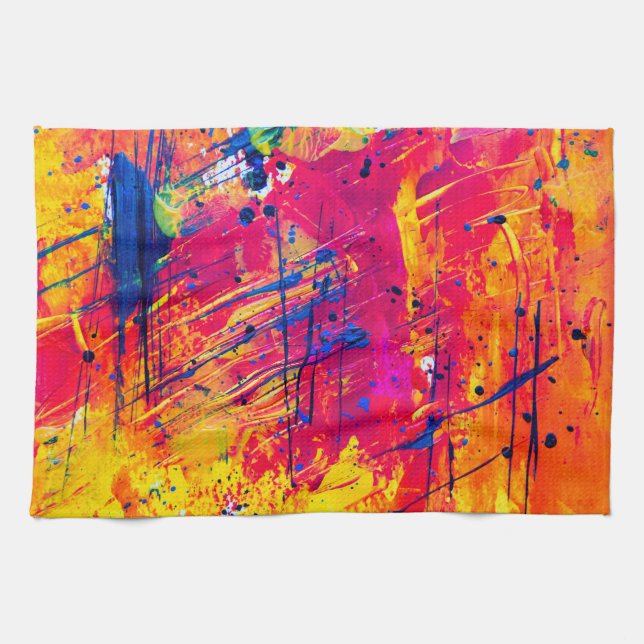 Bright Colourful Splatter Paint Abstract Tea Towel (Horizontal)