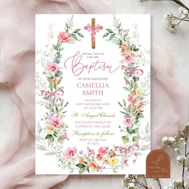 Bright Colourful Spring Floral Girl Baptism Invitation (Creator Uploaded)