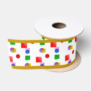 Bright Colourful Squares and Circles, Golden Yello Satin Ribbon
