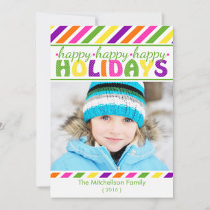 BRIGHT Colourful Stripes Christmas Flat Card