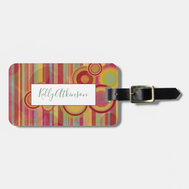 Bright Colourful Stripes & Circles, Personalised Luggage Tag (Front Horizontal)