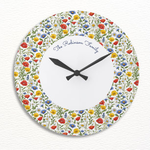 Bright Colourful Summer Wildflowers Floral Round Large Clock