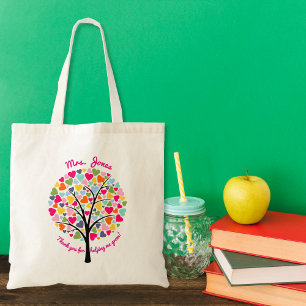 Bright colourful Teacher heart tree thank you Tote Bag