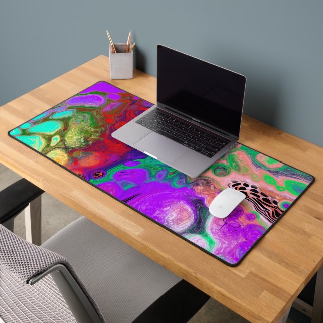 Bright Colourful Teal, Black, Purple Fluid Art Desk Mat (Office 2)