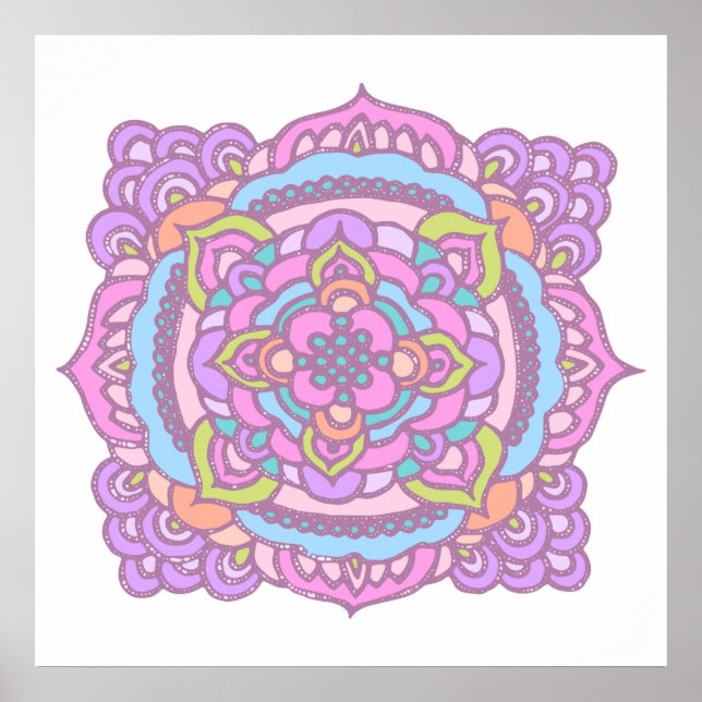 Bright Colourful Tracery Ornament Poster (Front)