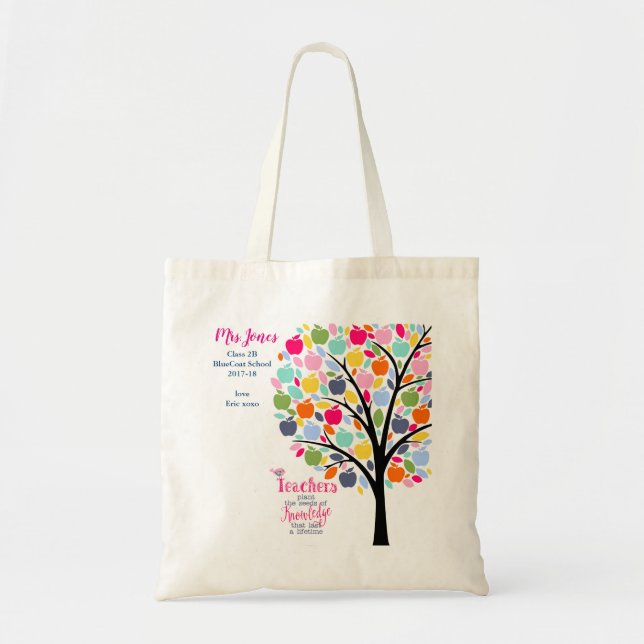 Bright colourful tree plant the seed teacher quote tote bag (Front)