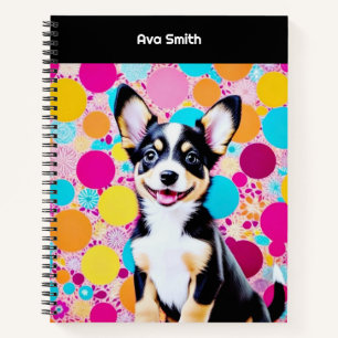 Bright Colourful Trendy Personalised Cute Dog Notebook