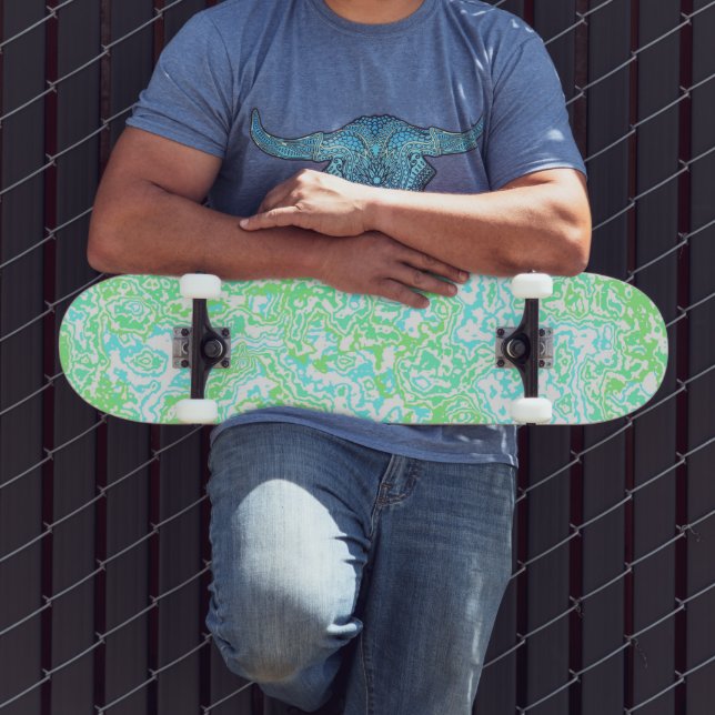 Bright Colourful Trippy Swirly Abstract Boho Marbl Skateboard (Outdoor 3)