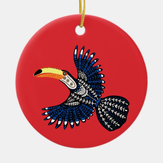 Bright Colourful Tropical Jungle Toucan Bird Ceramic Tree Decoration (Front)