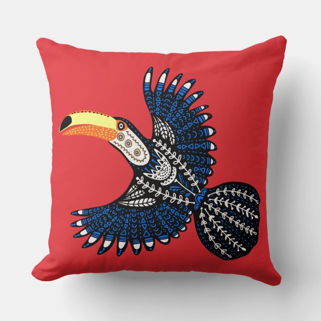 Bright Colourful Tropical Jungle Toucan Bird Cushion (Front)