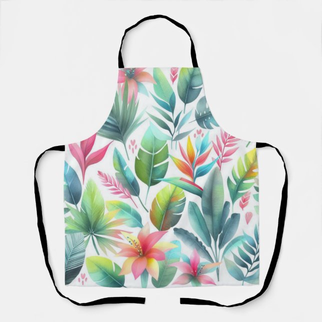 Bright Colourful Tropical Leaves With Pink Apron (Front)