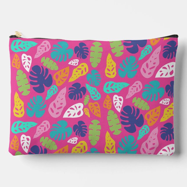 Bright Colourful Tropical Summer Leaves Pattern Accessory Pouch (Front)