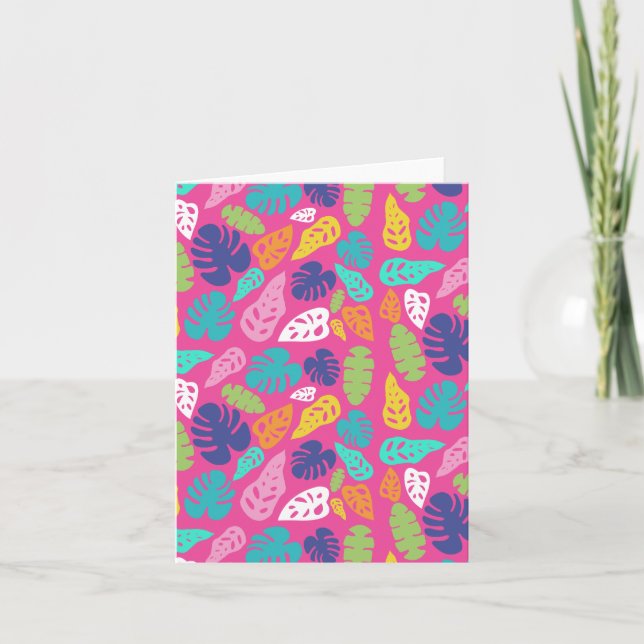 Bright Colourful Tropical Summer Leaves Pattern Card (Front)