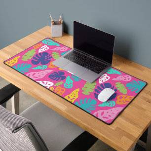 Bright Colourful Tropical Summer Leaves Pattern Desk Mat