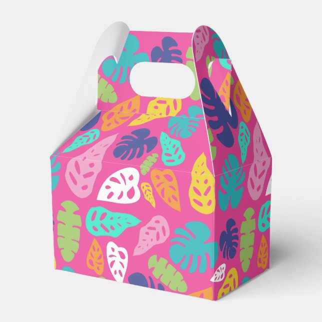 Bright Colourful Tropical Summer Leaves Pattern Favour Box (Front Side)
