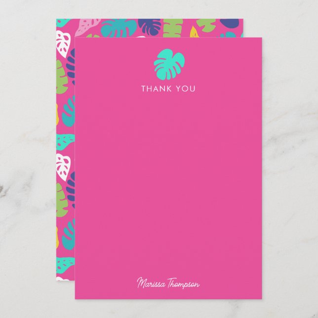 Bright Colourful Tropical Summer Leaves Pattern Thank You Card (Front/Back)