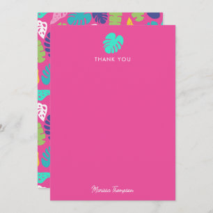Bright Colourful Tropical Summer Leaves Pattern Thank You Card