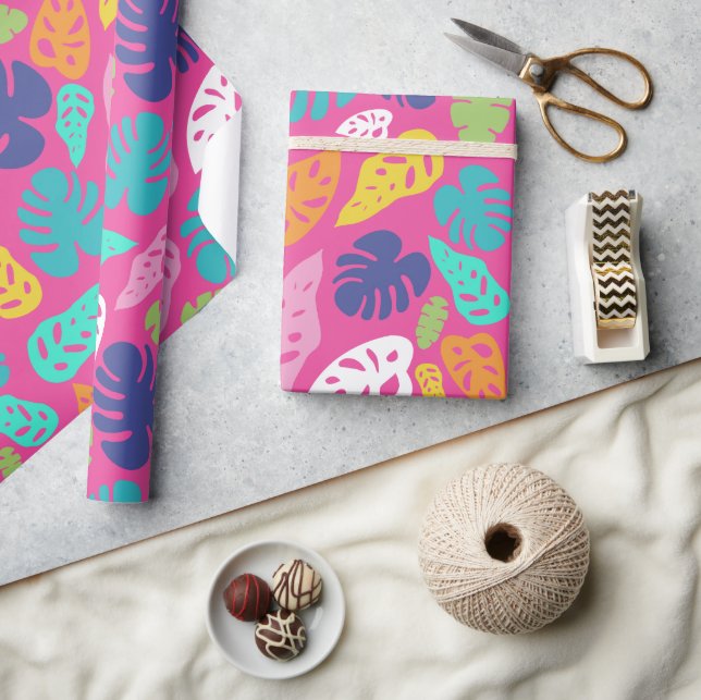 Bright Colourful Tropical Summer Leaves Pattern Wrapping Paper (Crafts)