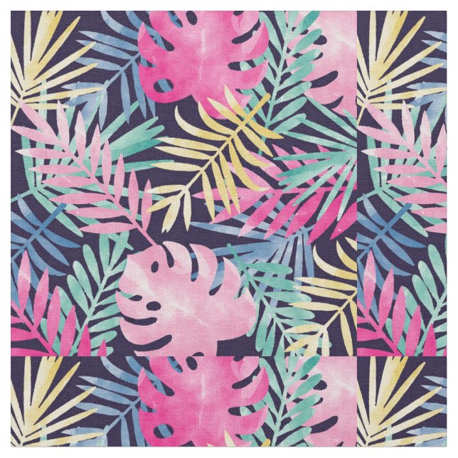 Bright Colourful Unique Tropical Foliage Fabric (Close Up)