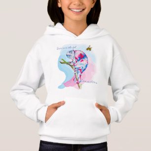 Bright colourful watercolor chameleon and bee.