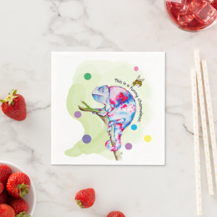 Bright colourful watercolor chameleon and bee. napkin