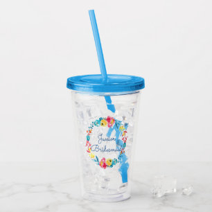 Bright Colourful Watercolor Floral Jr. Bridesmaid Acrylic Tumbler