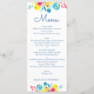 Bright Colourful Watercolor Floral Menu