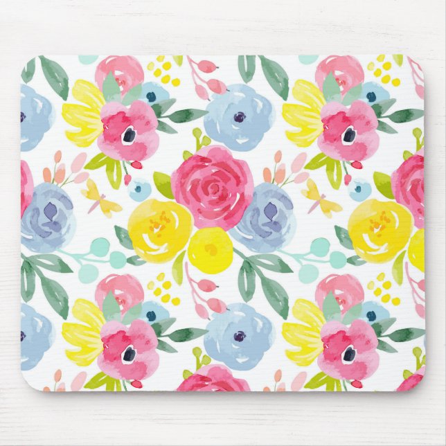 Bright Colourful Watercolor Floral Pattern Mouse Pad (Front)